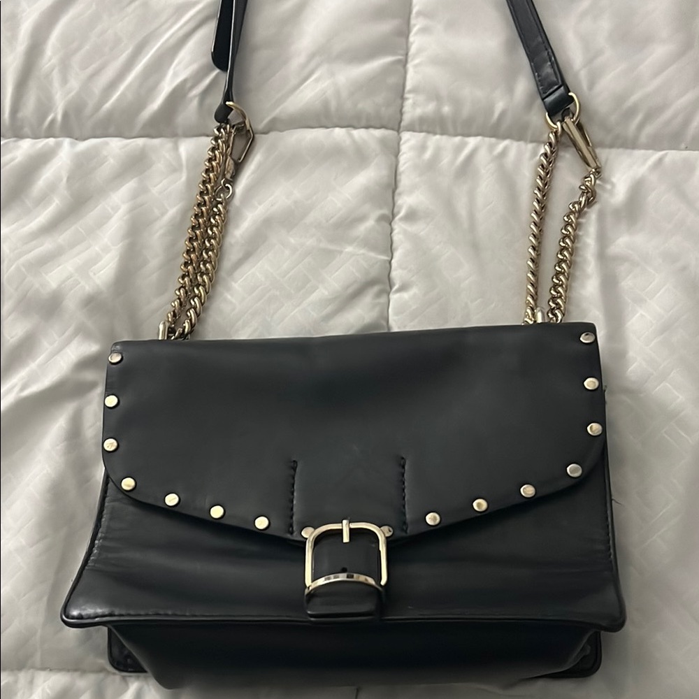 Black Leather Studded Shoulder Bag